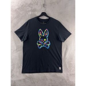 Psycho Bunny Graphic T Shirt Mens Size 5 Black Rainbow Logo Cotton Crewneck